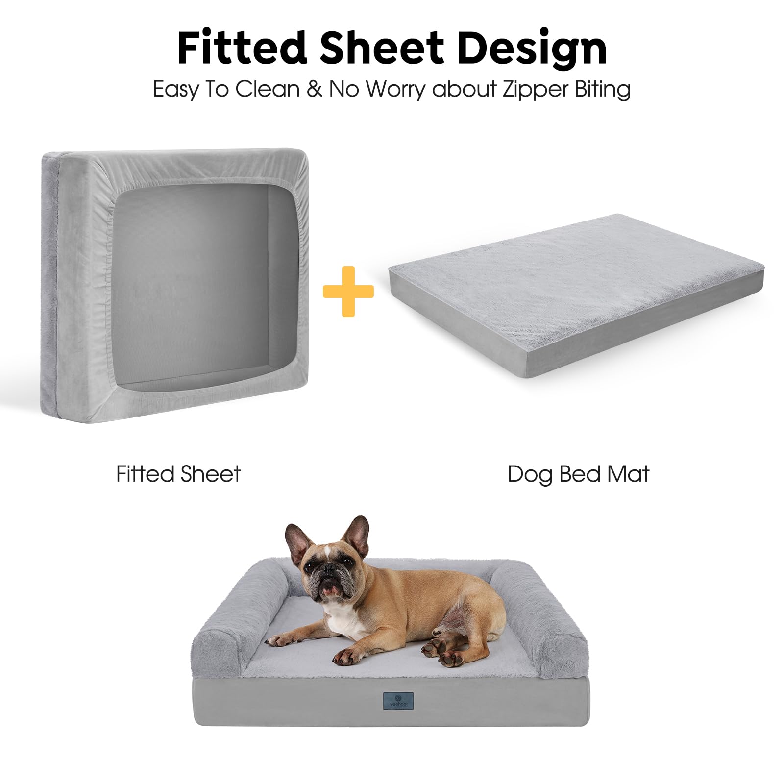 Veehoo Washable Dog Couch Bed for Medium Dogs - 2 in 1 Fitted Sheet Cover, Orthopedic Sofa Bed with Non-Slip Bottom & Egg Crate Foam, 29