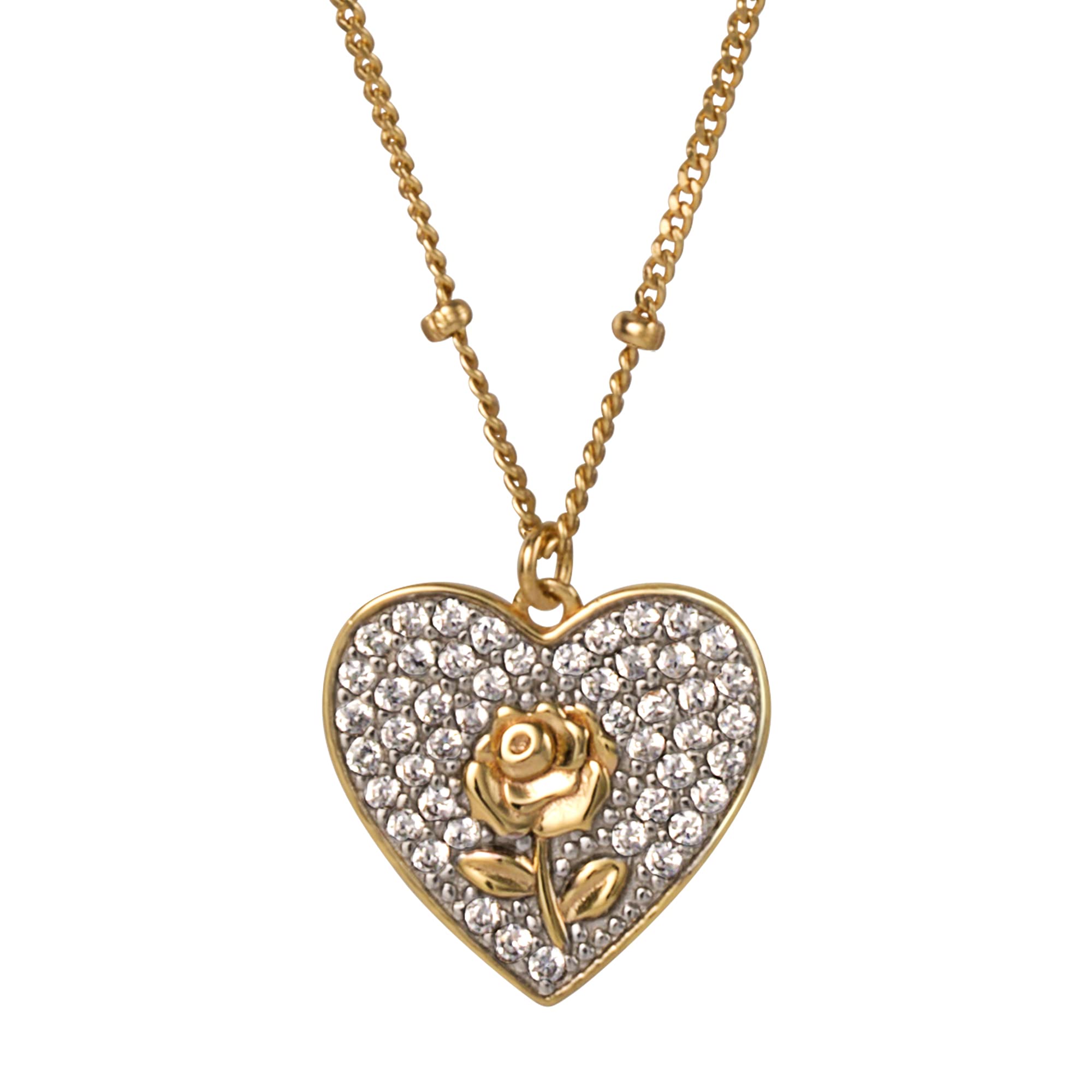 DisneyPrincess Yellow Flash Plated Sterling Silver Cubic Zirconia Pendant Necklace, Officially Licensed