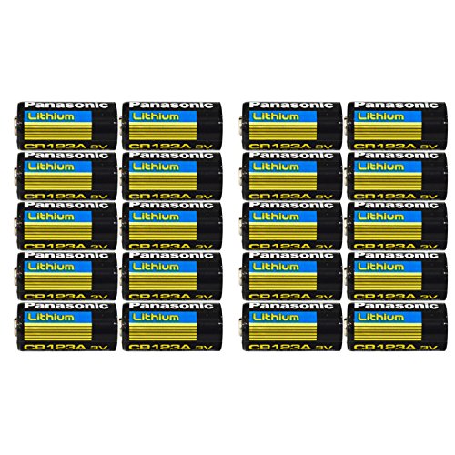 Panasonic CR123A Lithium 3V Photo Lithium Batteries, 0.67' Dia x 1.36' H (17.0 mm x 34.5 mm), Black, Gold, Blue (Pack of 20)