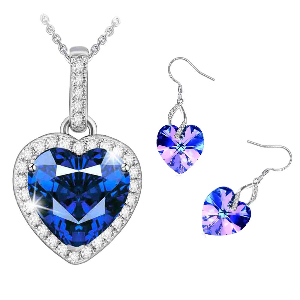 Fashion Crystal 18K Gold Plated 925 Sterling Silver Necklace And Studs Earrings J.Rosée Fashion Jewelry Sets (Heart3)