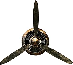 Airplane Propeller Vintage Wall Decor, Retro Bronze Metal Propeller Wall Art, Hanging Airplane Propeller Decor Wall Decorations for Living Room, 25.59x25.59x3.15inch