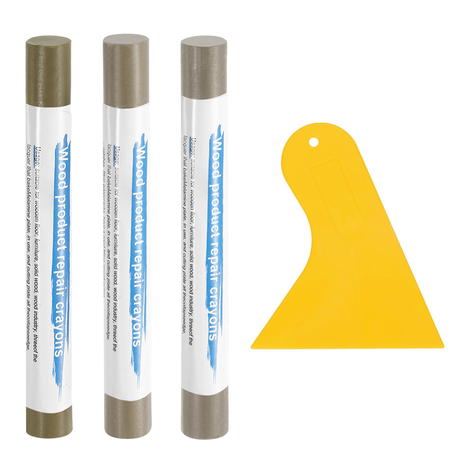 sourcing map 3Pcs Wood Filler Sticks, Furniture Scratch Repair Wax Crayons Furniture Touch Up Markers Wood Repair Wax Kit with Spatula for Wood Furniture Floors, 3 Colors Coffee Brown Series
