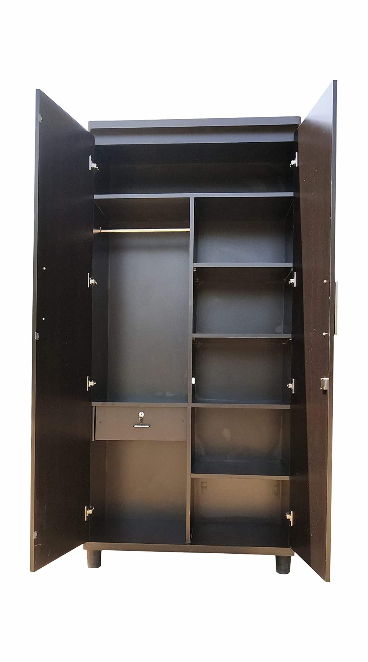 CASPIAN Engineered Wood Double Door Wooden Wardrobe (Coffee Black) | Furniture with Dressing Mirror & Hanging Space | Cupboard/Almirah for Bedroom Clothes Storage Organizer with 7 Shelves & 1 Drawer-image-38