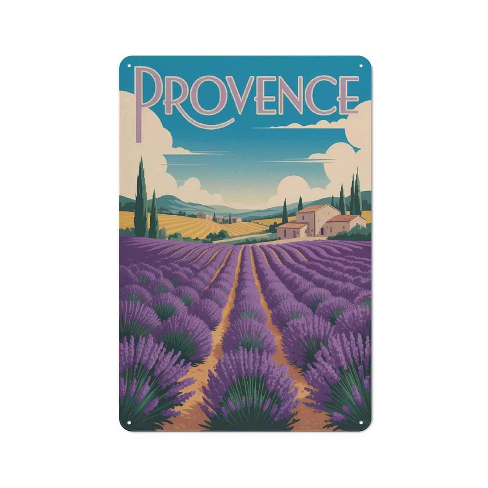 Junmoney Style-7 Vintage Metal Plaque 30X20cm Featuring Provence Lavender Field Travel, Diner Style Decor For Restaurant, Kitchen, Counter Or Breakfast Nook