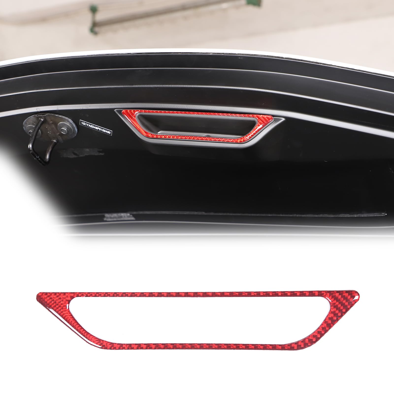 Panel de fibra de carbono real rojo para el mango del capó trasero de Chevrolet Corvette C8