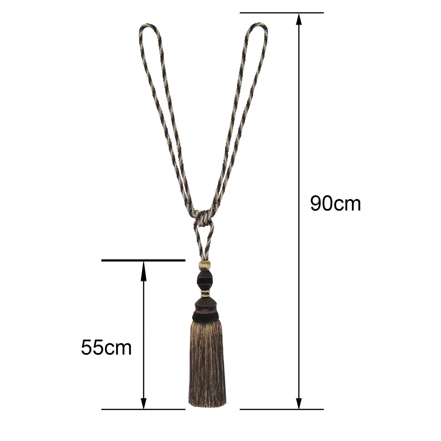 Vorhang-Raffhalter Handarbeit Elegante Vorhangseil-Ebenen Luxuriöse volle Quaste Drape Raffhalter für Home Office Dekor (Dark Coffee, 2)