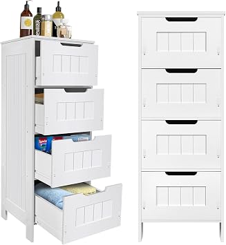 Dresser for Bedroom with 4 Drawers, PVC Waterproof Chest of Drawers with Large Storage Space, Modern Multi-Purpose Tall Tower Unit Storage Organiser for Living Room/Bedroom/Bathroom, 30x30x81cm