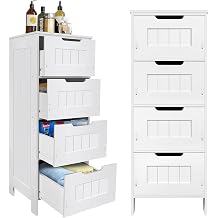Dresser for Bedroom with 4 Drawers, PVC Waterproof Chest of Drawers with Large Storage Space, Modern Multi-Purpose Tall Tower Unit Storage Organiser for Living Room/Bedroom/Bathroom, 30x30x81cm