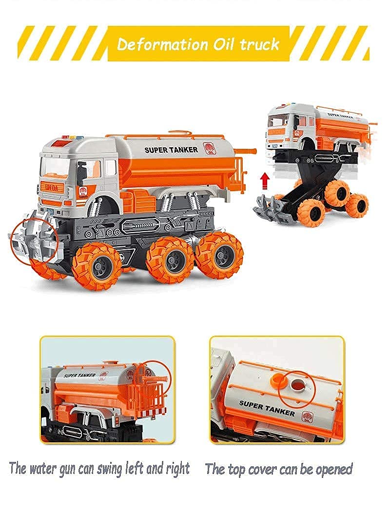 KRIREEN Heavy Deformation Truck Construction Friction Power Push and Go with 6 Wheel Toy for Kids with Sound and Lights, Best Gift for Birthday (Multicolour), (Pack of 1) (Oil Tanker) 3