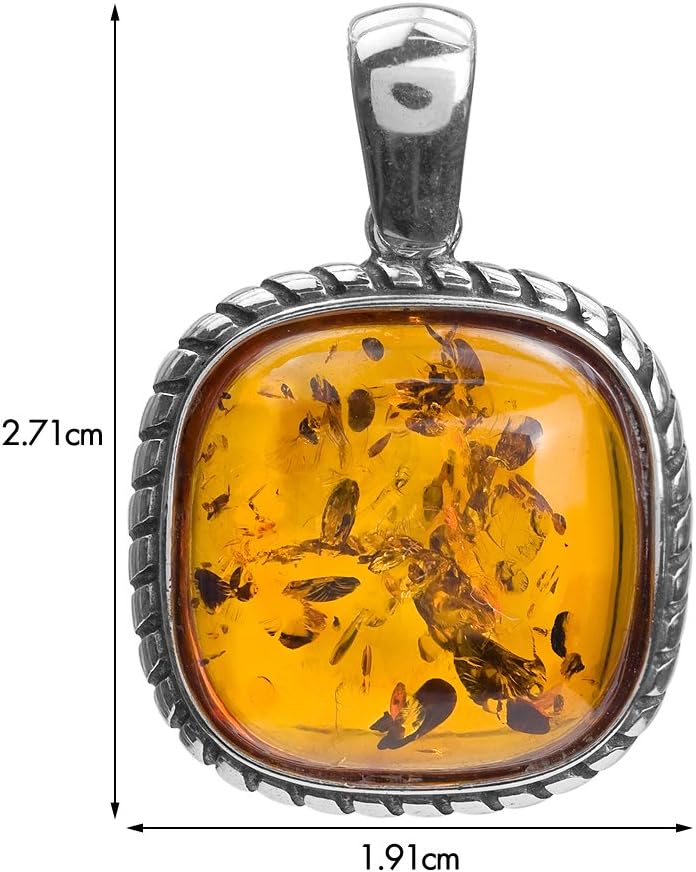 Ian and Valeri Co. Amber Sterling Silver Square Fishhook Earrings Pendant Necklace Set Rolo Chain 18 Inches