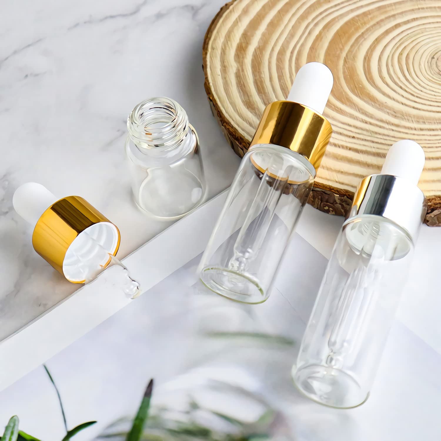 20 Pezzi Piccolo Bottigliette Contagocce di Vetro Trasparente da 10 ml, Vuote Mini Bottigliette con Anello Pipetta per Oli Essenziali, Laboratorio, Olio Essenziale, Aromaterapia