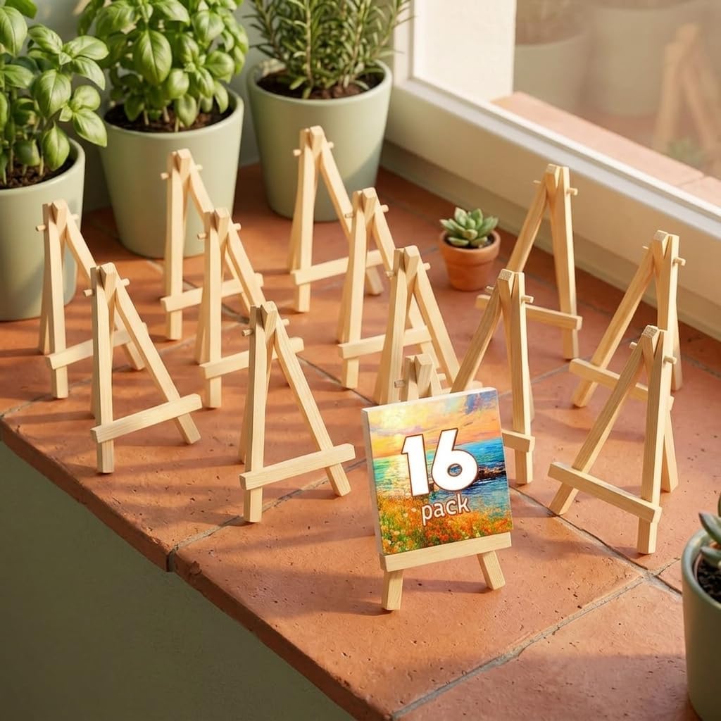 Mini Wood Display Easel Set 16 Pcs Pine Folding Tabletop Stand image 2