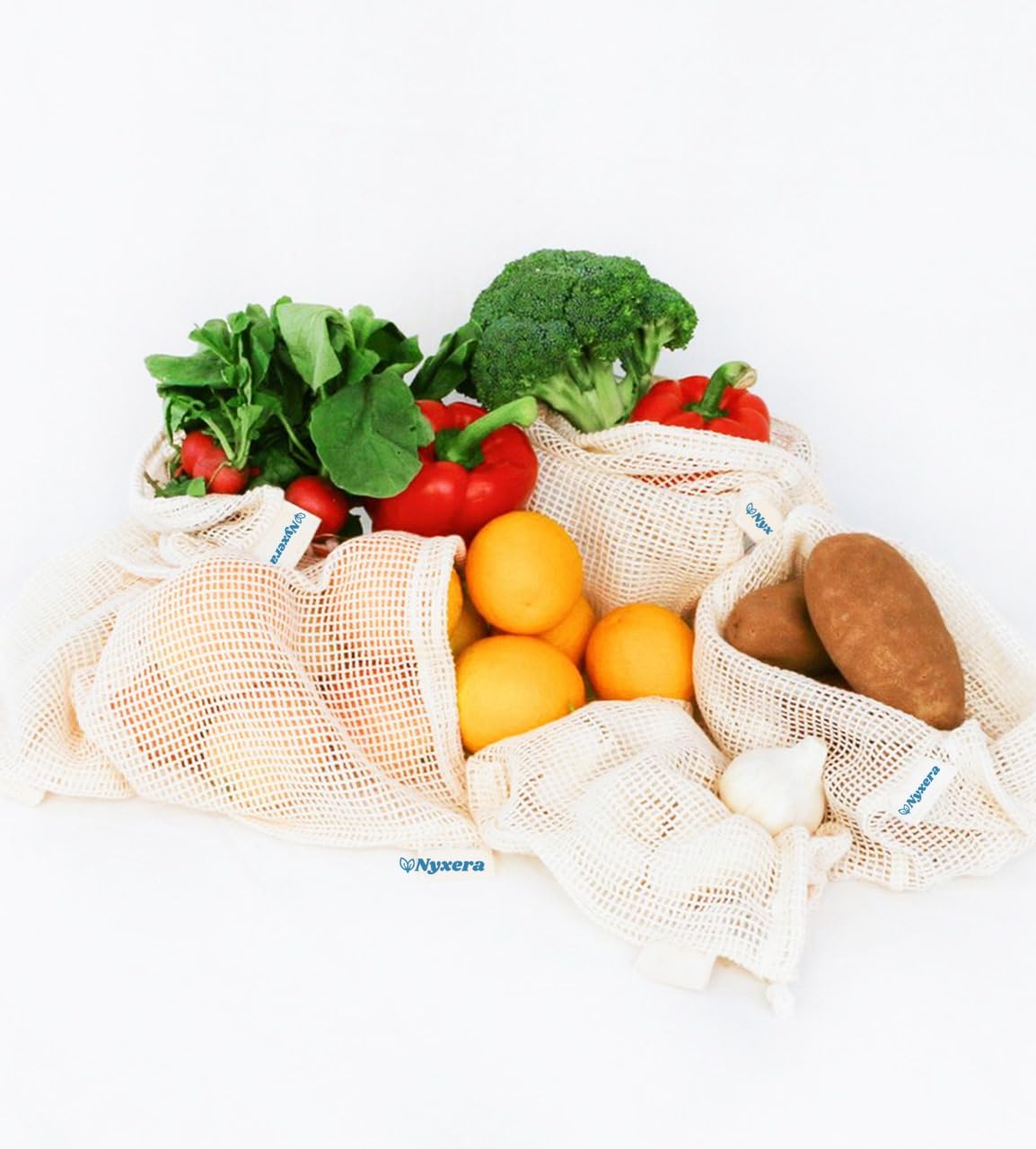 100% Cotton Set Of 6 Fridge Drawstring Bags | Eco-Friendly Natural Vegetables Bags For Fridge Storage & Mesh Net Vegetable Bag Fridge | Multi-Purpose Eco-Friendly Cotton Mesh Bag |Reusable Bges-image-25