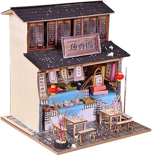 Miniatura 3 de Montidey Kit de casa de muñecas en miniatura con muebles, 3D estilo chino cabaña de madera en miniatura, kit de casa de muñecas artesanales, juguete