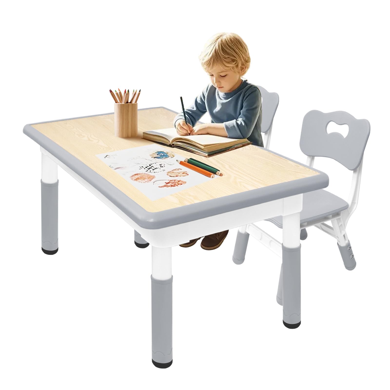 Kindersitzgruppe, HöHenverstellbar Kindertisch mit 2 StüHlen, Kinder Tisch Stuhl Set für Kinder Im Alter Von 2-10 Jahren, Plastic Kinderstuhl und Tisch, 100kg TragfäHigkeit (60×60cm)
