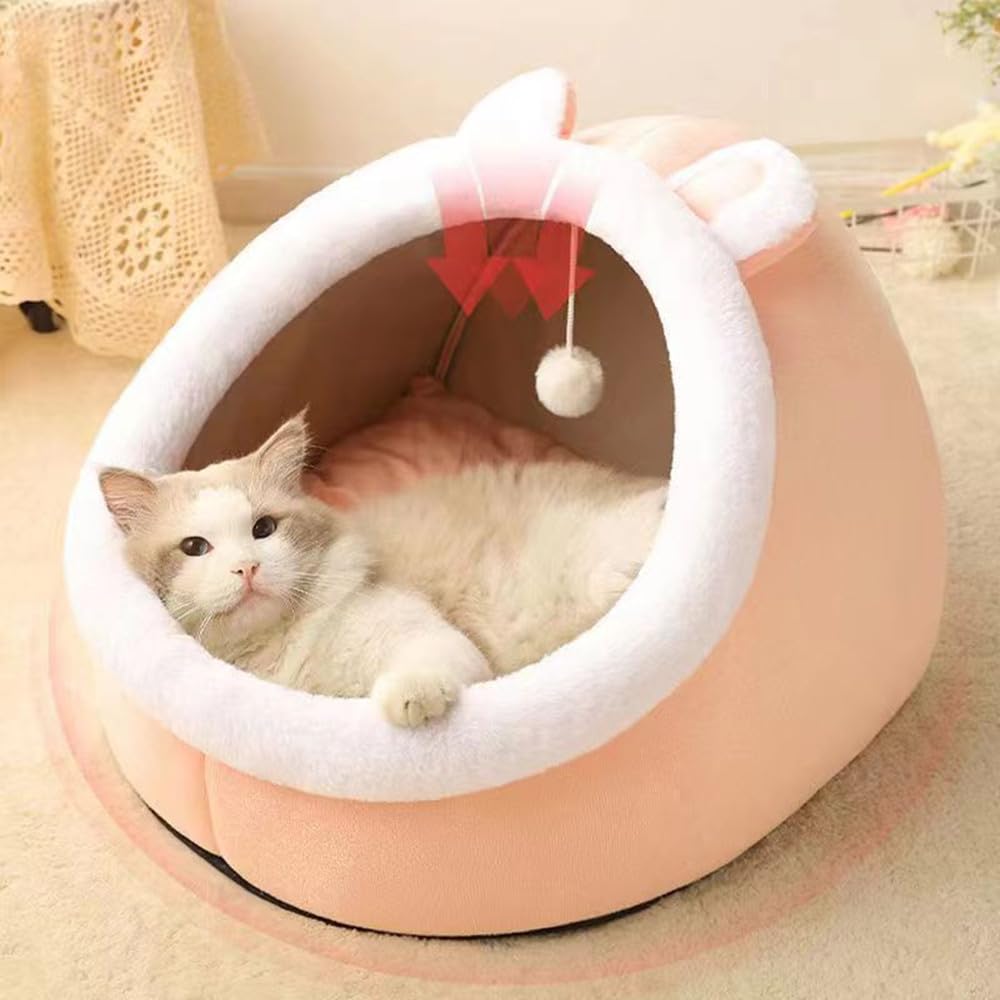 NatureMan Cat Beds for Indoor,Cat House with Hanging Cat Ball toy,Kitten Tent House Removable Cotton Pad,Warm and Soft Pet Cat Supplies Kitten Small Dogs Pet Bed (Pink - Image 3