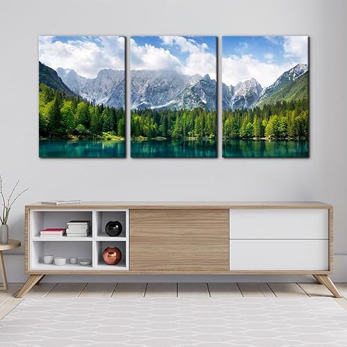 Vista 128 de 3 piezas de pintura verde para pared, parque nacional de Yosemite, agua clara, lago, montañas, árboles, rocas, impresiones sobre lienzo, decoración