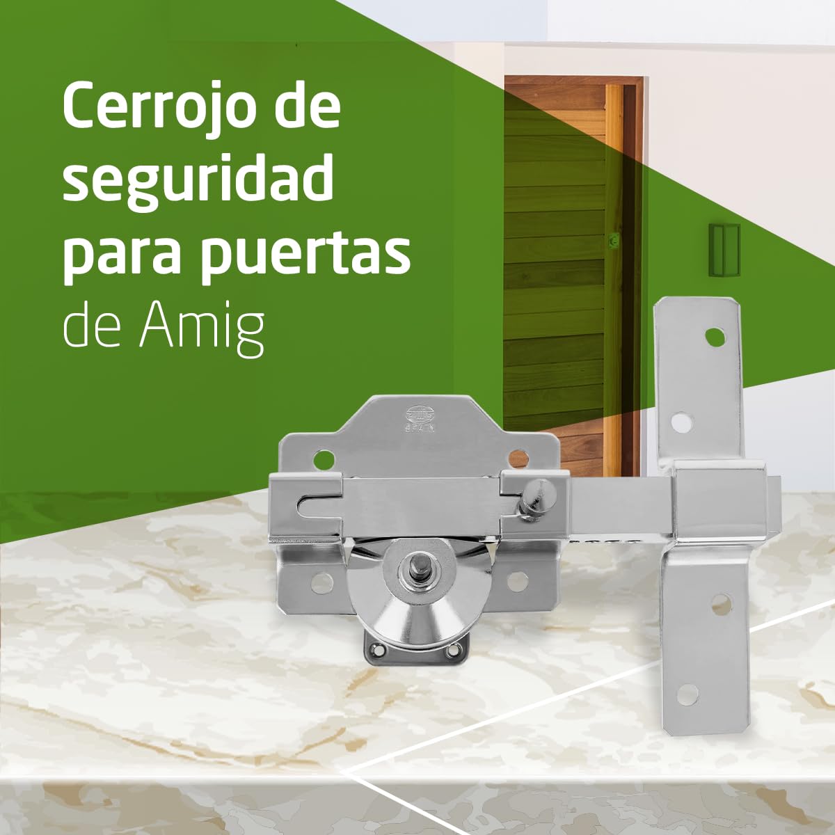Amig - Cerrojo de Sobreponer para Puertas con Cilindro de Seguridad y Pestillo de Apertura - Acero - Color Plateado - Cilindro 70 mm - Incluye 5 Llaves de Punto - 88 x 153 mm