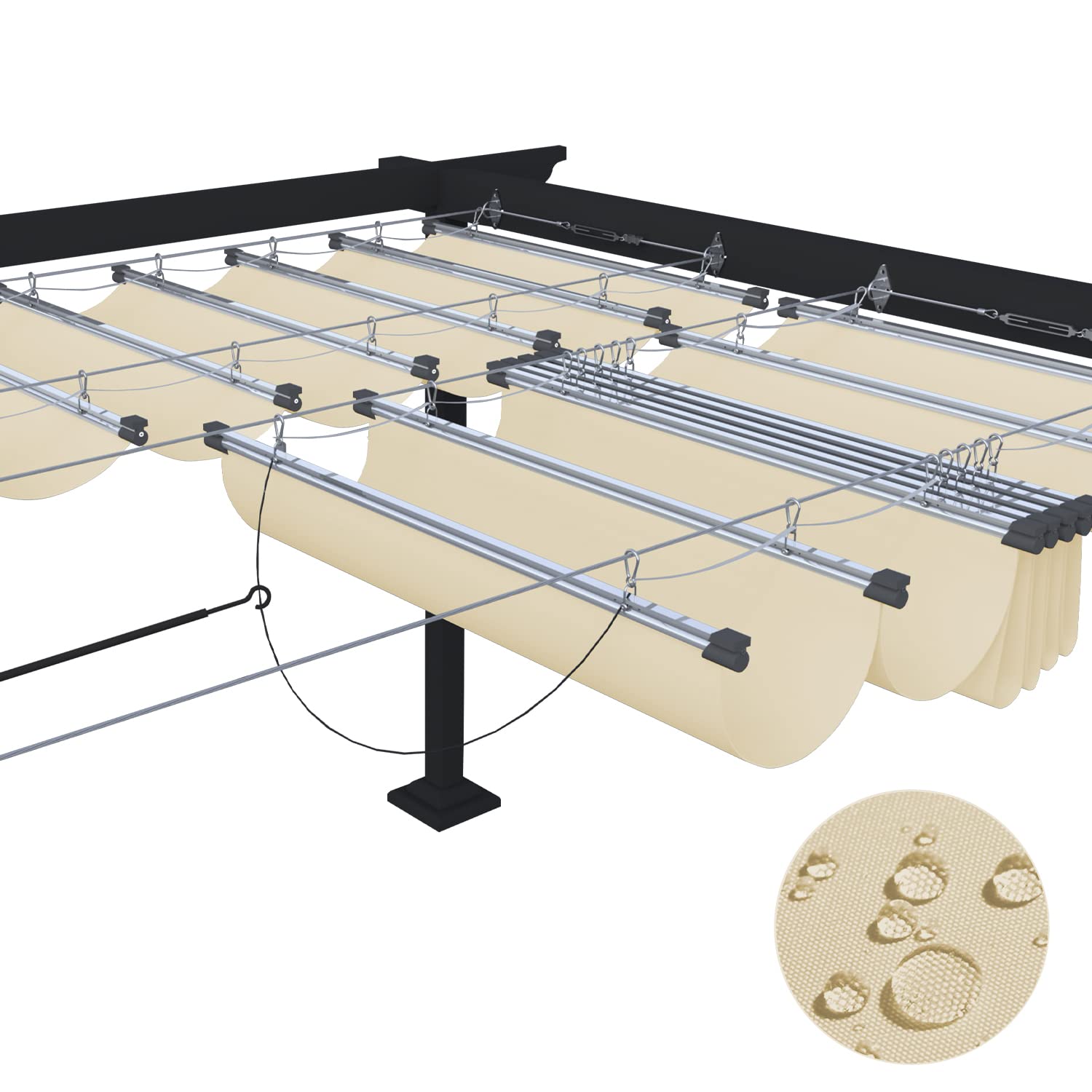 ECOOPTS 4'x16' Retractable Waterproof Wave Sun Shade Canopy Pergola Cover Shade Sail Awning for Outdoor Patio Porch Garden Deck Backyard (Beige)
