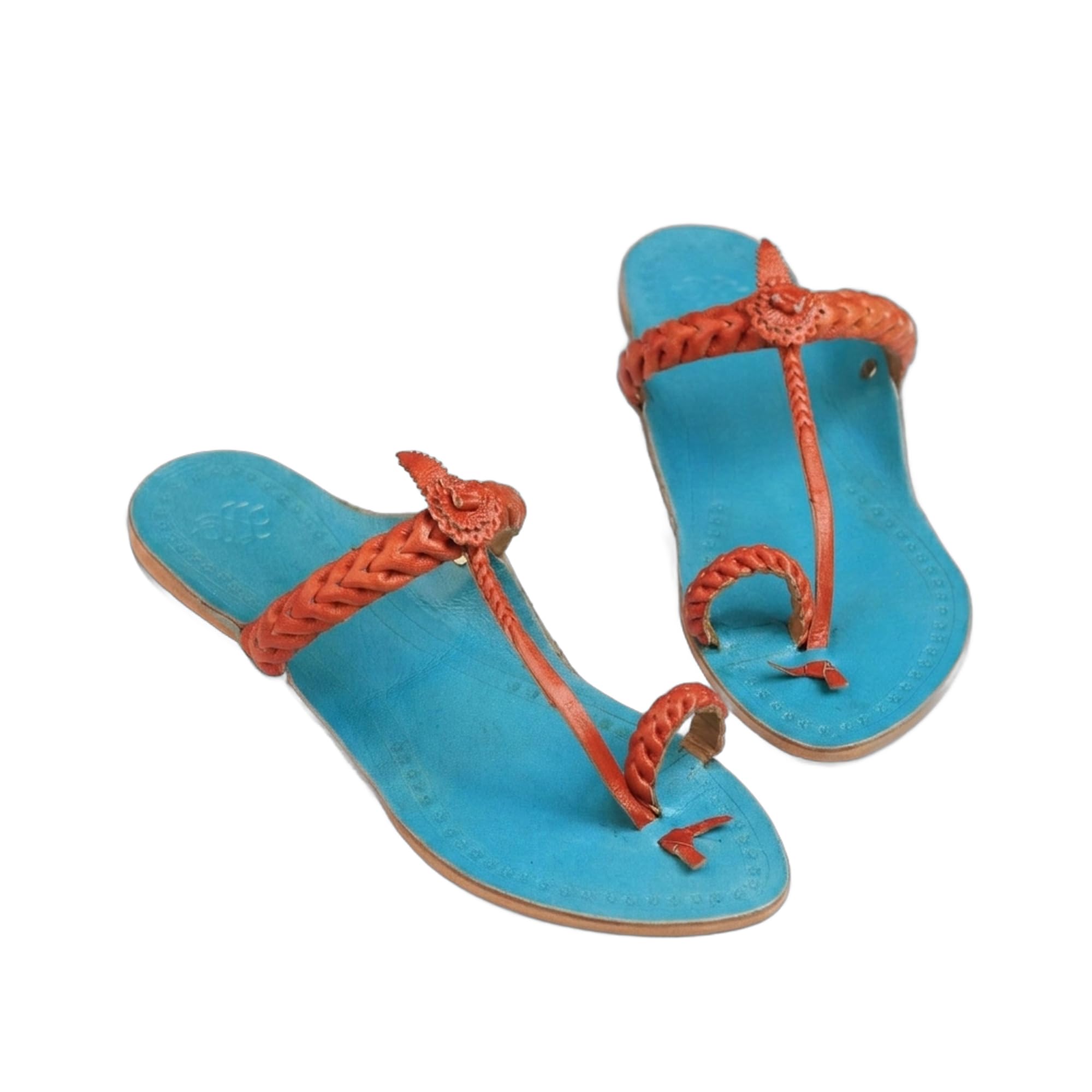 Neelika Women's Kolhapuri Chappal for Women | Genuine Leather Handmade GI-Tagged Ethnic Sandals | Turquoise Flat Slippers for Casual & Office-image-25
