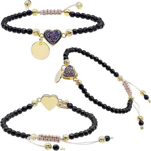 Miniatura 4 de TUMBEELLUWA Pulseras de cuentas de piedra facetada 0.157in pulsera de cristal curativo en forma de corazón Druzy ajustable hecho a mano joyería para