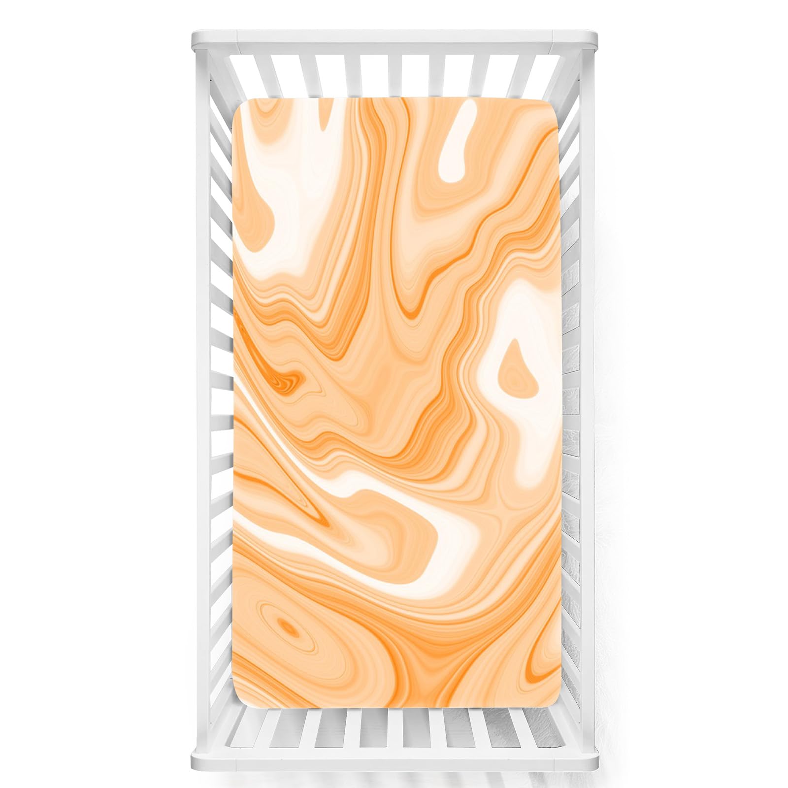Odot Cot Bed Sheets, Multicolor Marble Print Bedside Cribs Fitted Sheets, Baby Bed Sheets Cot Bed Mattress Protector, Bassinet Sheets, Easy Care Soft and Dureable (Orange,90x140 cm)