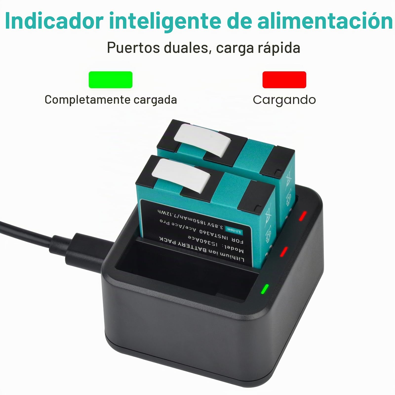 Batería de repuesto para Insta360 Ace y Pro, 2 unidades de 1850 mAh y cargador compatible con Insta360 Ace Pro