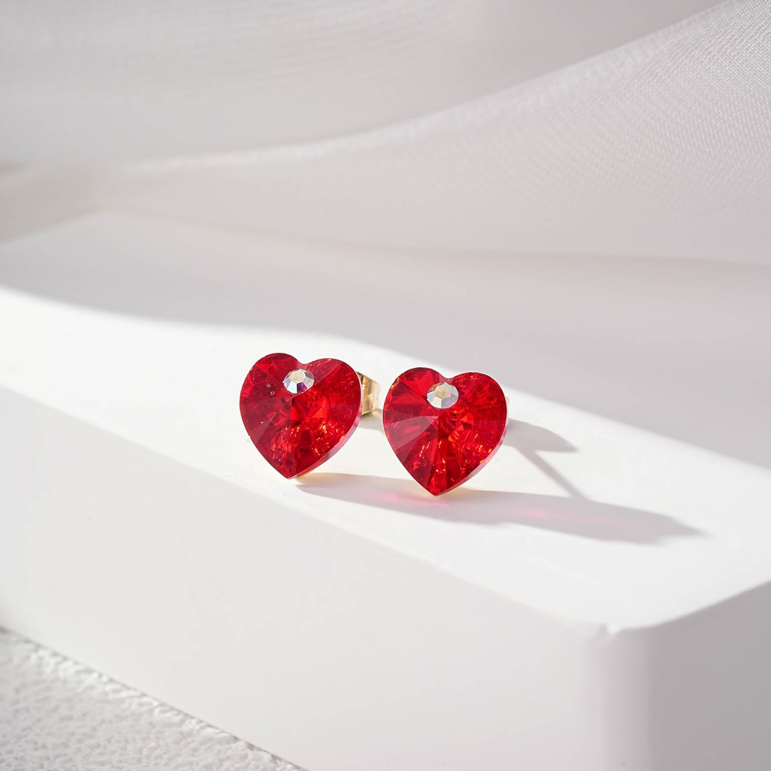Austrian Crystal Heart Stud Earrings for Women, 925 Sterling Silver Hypoallergenic Fashion Jewelry - Image 4