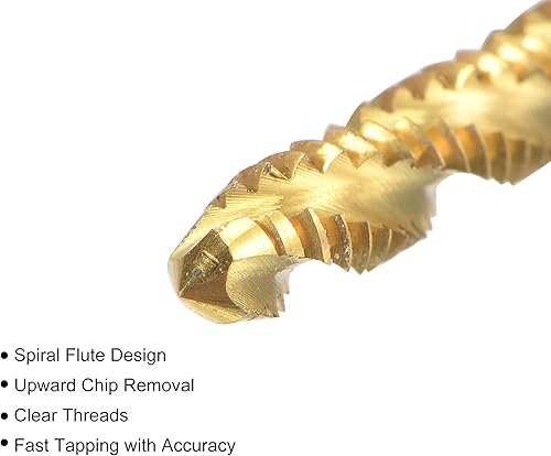 Miniatura 3 de uxcell Grifo roscado de flauta espiral 6-32 UNC, HSS (acero de alta velocidad) chapado en titanio rosca 3 flautas herramienta de roscado H2