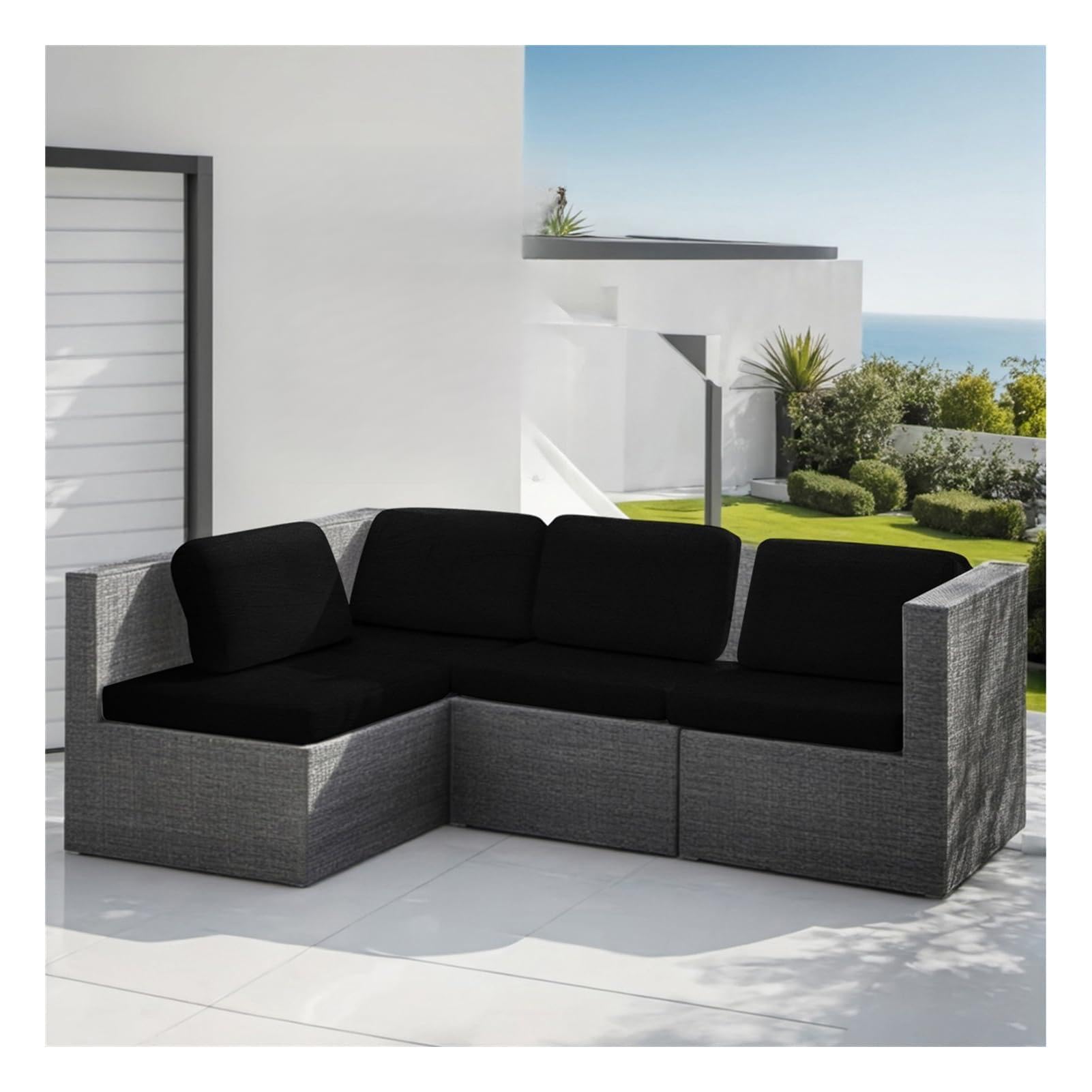 Copriseduta Divano da Giardino Impermeabile Esterno per Cuscini Sostitutivi, Lavabile, Coprisedile per Sedili e Mobili in Rattan (Nero, 3 Posti)
