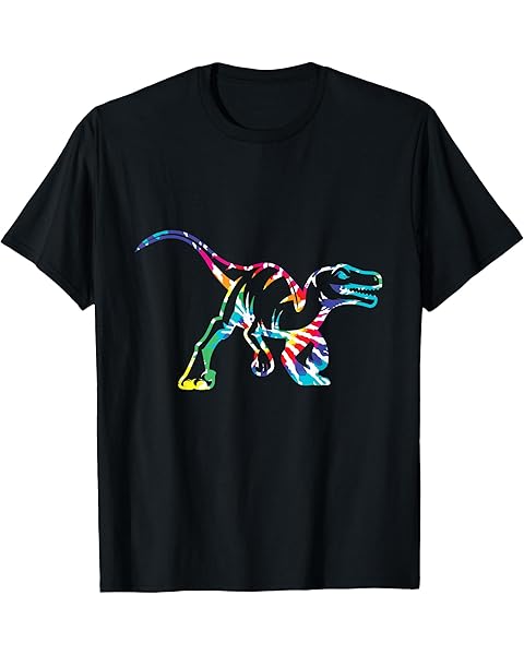 Fun Hippie Rainbow Tie Dye Raptor Dinosaur T-Shirt