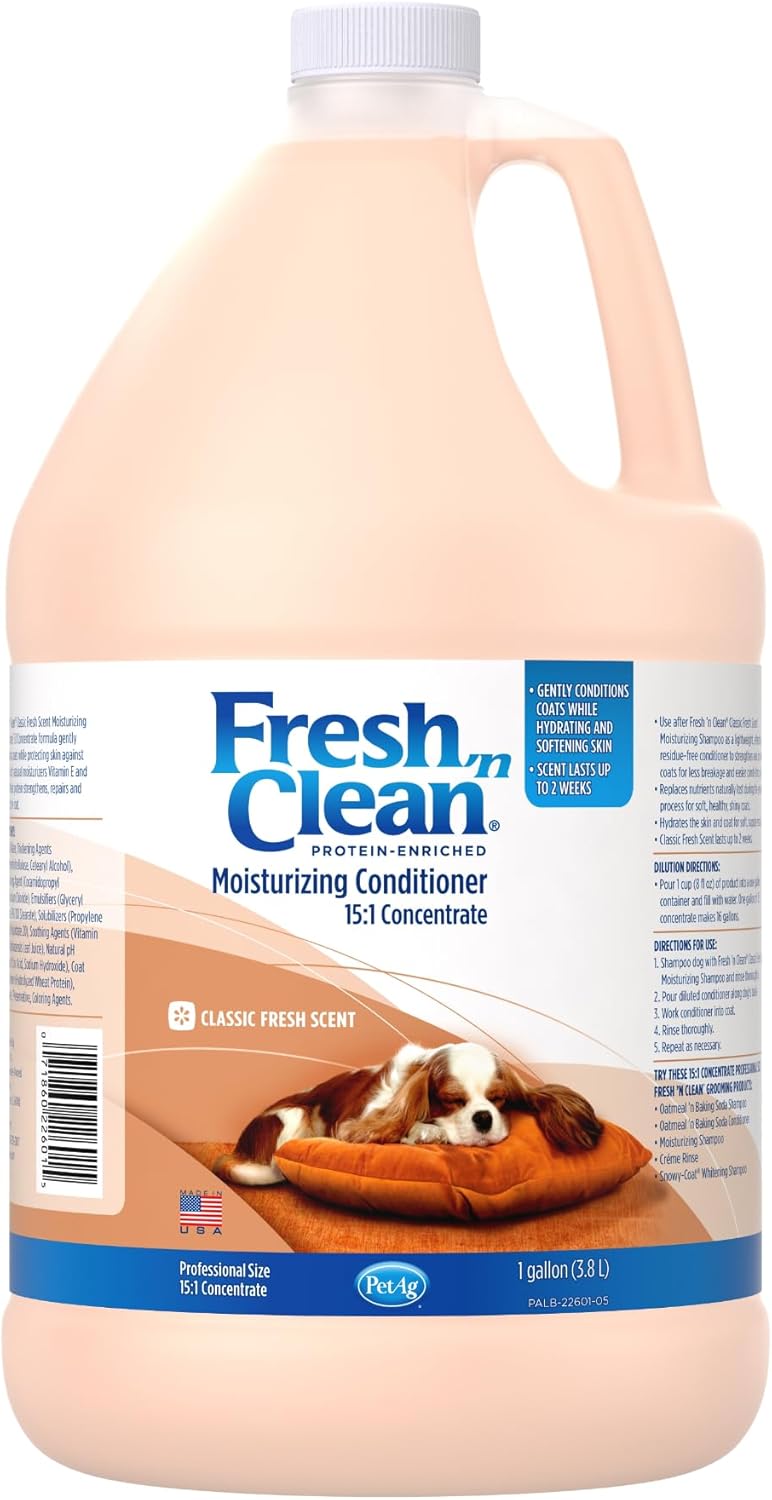 PetAg Fresh ’n Clean Conditioner, Classic Fresh Scent (15:1 Concentrate) - 1 Gallon - Moisturizes with Vitamin E & Aloe Vera - Strengthens & Repairs Coats - Soap Free