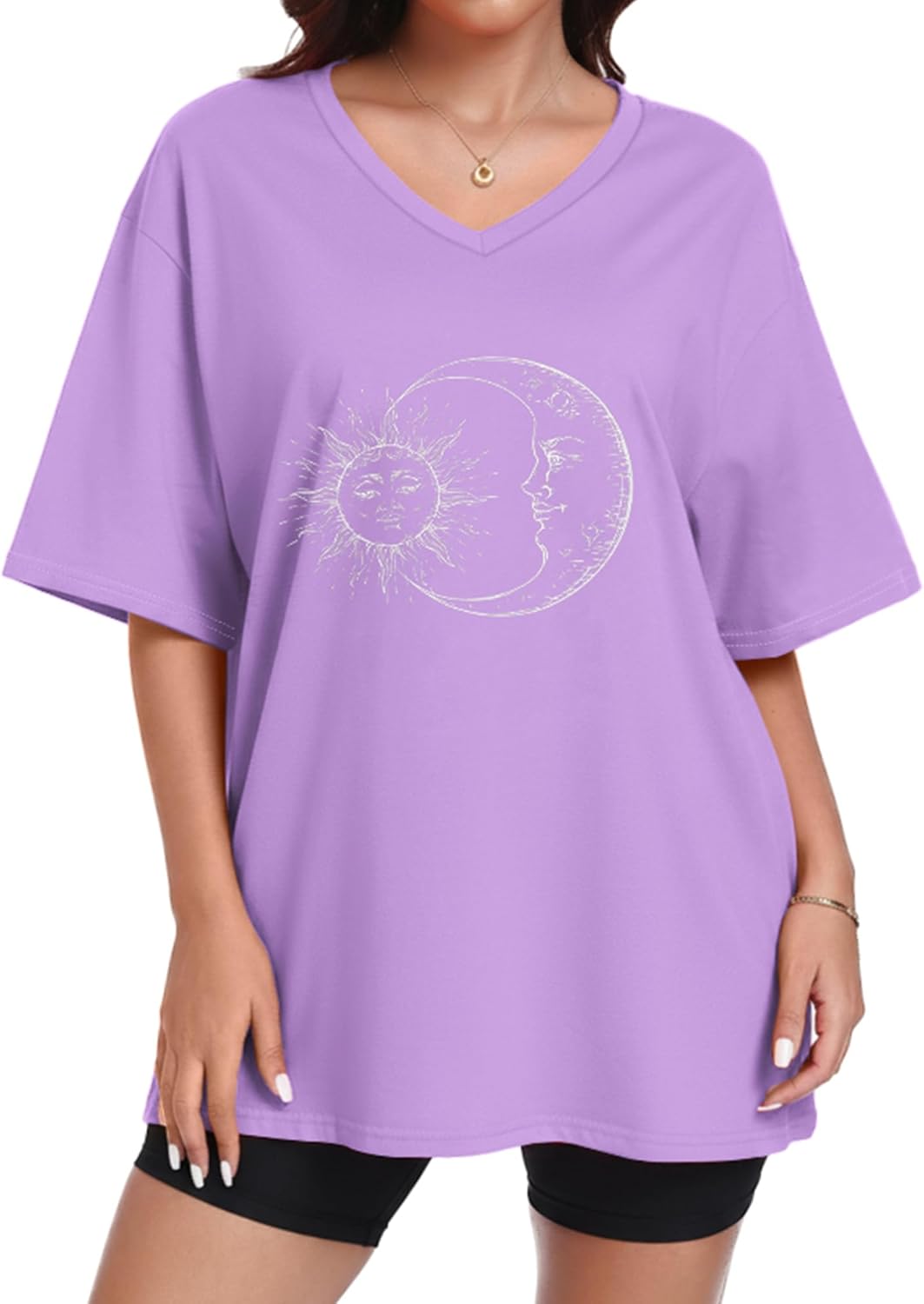 ADOREJOY Oversized Tshirts for Women V Neck Summer Graphic Tees Casual Short Sleeve Loose Tops - Image 3