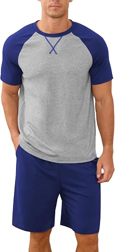 NITAGUT Mens Pajama Set Summer 2 Piece Loungewear Short Sleeve Pjs Sleepwear with Pockets Soft Comfy Nightwear