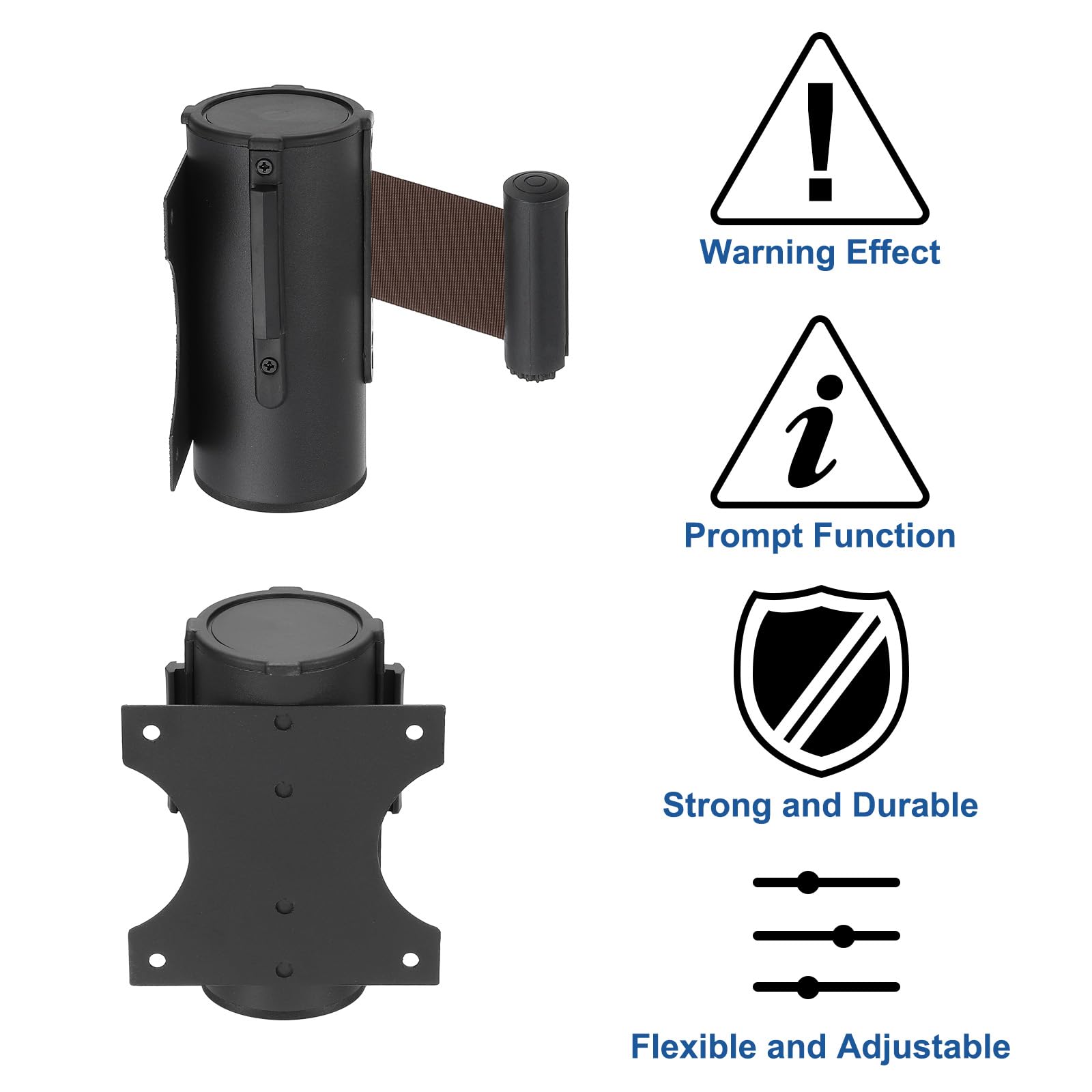 MECCANIXITY Barrera retráctil de montaje en pared fija, cinturones retráctiles fijos de control de multitudes de 10 pies para colas, tiendas minoristas, estadios, cinturón marrón con funda de ABS