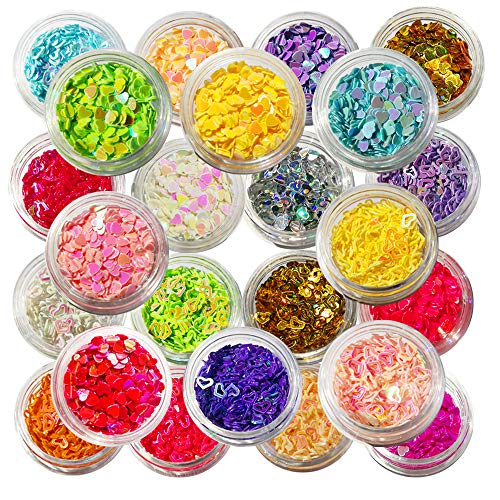 Happlee 24 Boxes Heart Glitter Flakes Nail Glitter Art Supplies, Eyeshadow MakeUp Colorful Nail Glitter for Slime Supplies Kit DIY Design Face Body Make Up Decoration Gift by Happlee