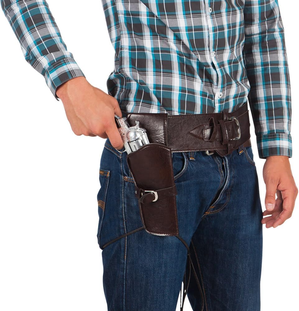 Brown Cowboy Belt and Holster Faux Leather Western Fancy Dress Wild West Dress Up Accessory Adult One Size