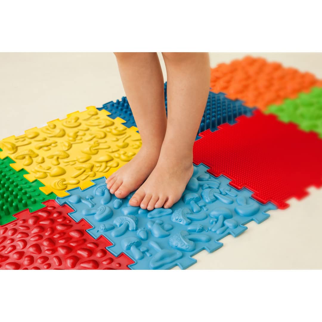 Foot Massage Set Orthopedic Sensory Floor Game Mats for Kids Flat Feet Prevention by Ortek 8 Elements, Red, Blue, Yellow - Image 2