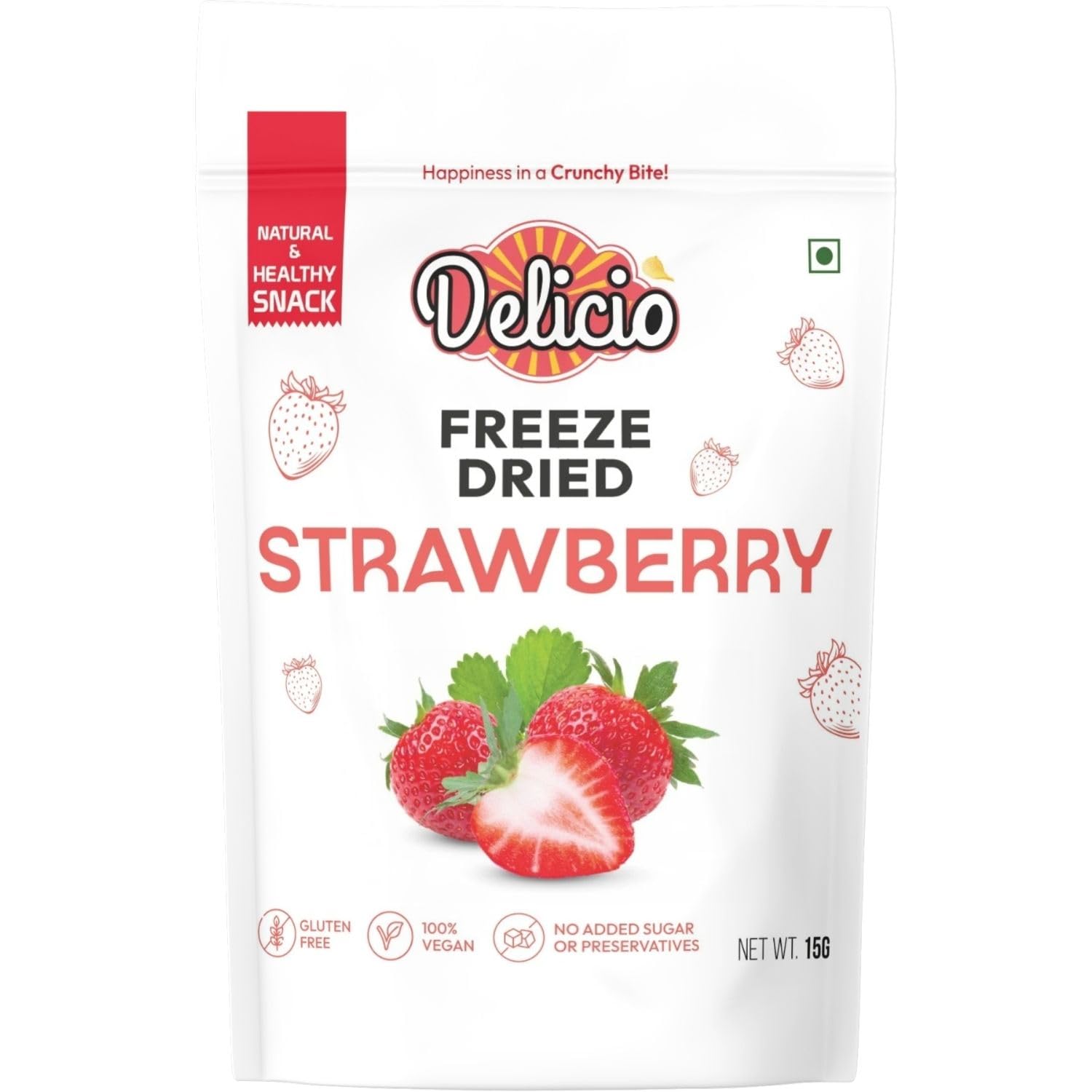 DELICIO Freeze Dried Strawberry Cubes (15g) | 100% Natural, Vegan