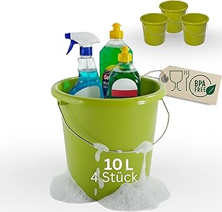Novaliv 4 Stück Eimer 10L Grün mit Maßeinteilung - Putzeimer 10 Liter ? 28,5 cm Praktischer Allrounder mit Skala für Haushalt & Garten ideal als Haushaltseimer, Wassereimer, Wischeimer, Bucket