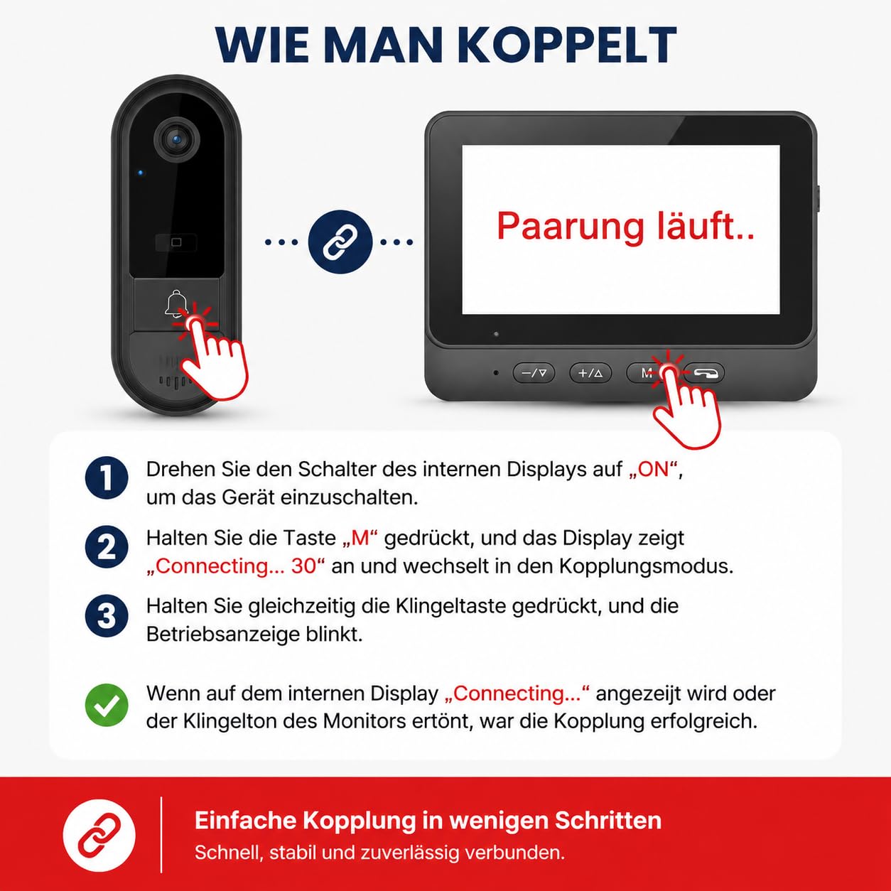 TKMARS Türklingel mit Kamera 1080P Videotürklingel Funkklingel mit Kamera IP65 Wasserdicht Smarte Türklingel mit 4,3-Zoll-Bildschirm 170 Grad Weitwinkel,Zwei-Wege-Kommunikation,Nachtsichtfunktion.