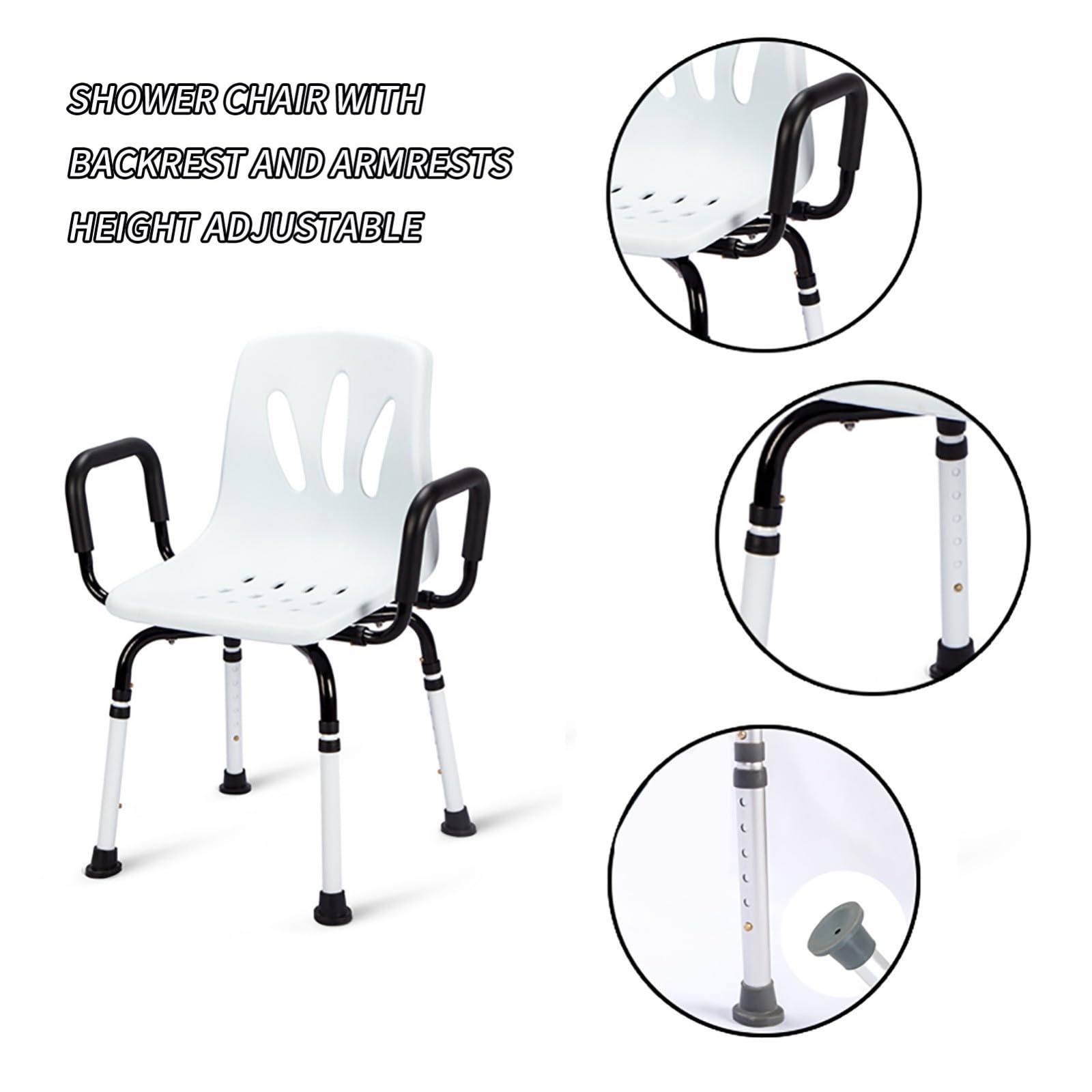 Silla De Ducha Asiento De Ducha Silla De Baño Taburete De Ducha Antideslizante Asiento Regulable En Altura Silla De Baño con Respaldo Y Reposabrazos, Taburete De Baño, 136Kg
