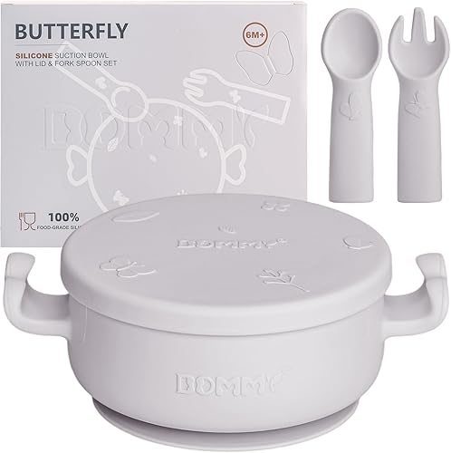 Dommy Juego de alimentación para bebés de mariposacuenco de succión con cuchara y tenedor Suministros de alimentación Suministros de destete LED