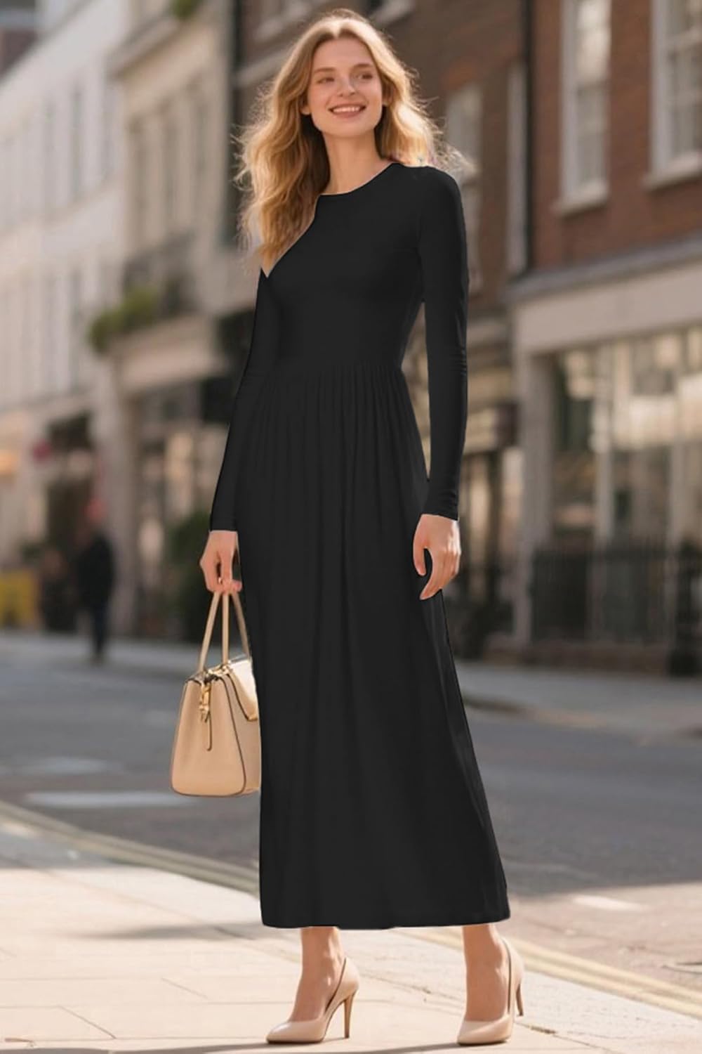 CFLONGE Fall Maxi Dress for Women 2025 Long Sleeve Knit Ribbed Cocktail Dresses Casual High Waisted Long Wedding Guest Dress - Image 3
