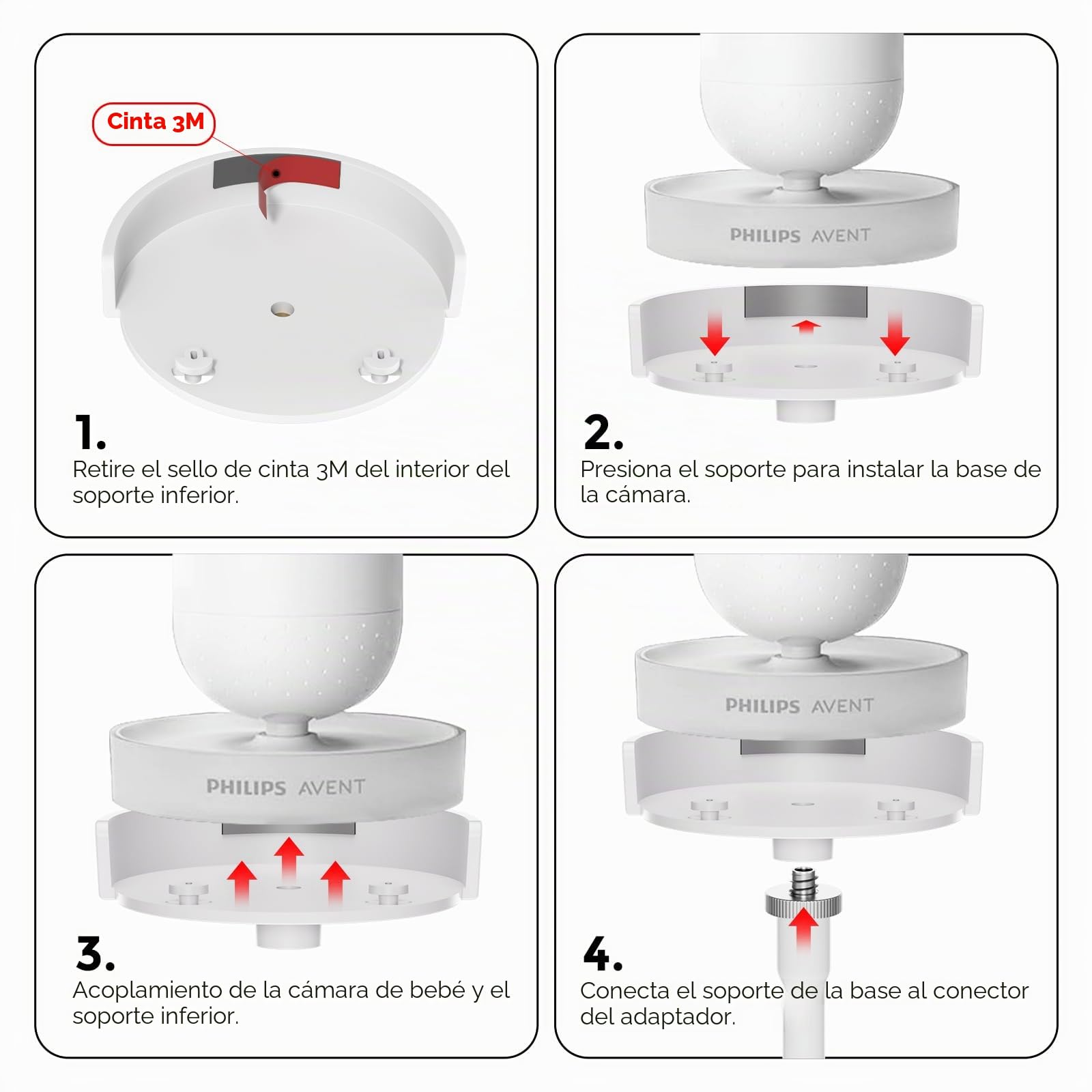 Soporte para cámara de bebé compatible con Philips Avent SCD923/26, SCD921/26, SCD643/26, SCD951/26 – Soporte flexible sin taladrar, fácil montaje para cuna y estantería