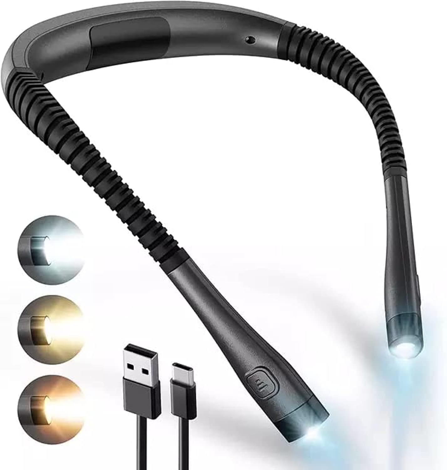 HBSTUDIO Round Neck Reading Light for Knitting, Crafting, 3 Colours & 6 Brightness Levels LED Light for Reading in Bed at Night, USB Rechargeable, 1000mAh Battery for 80+ Hours Working(Black)