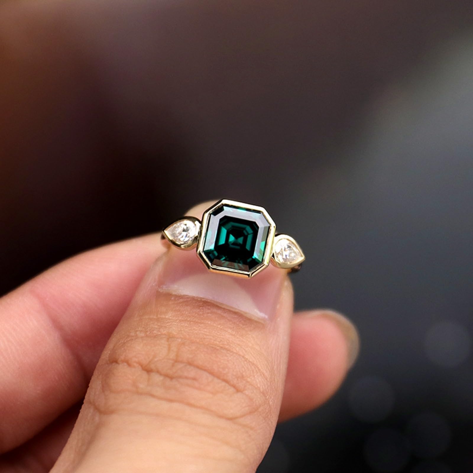 Epinki Fantazyjny pierścionek 9-karatowy/14 karatów/18 karatów złoty pierścionek dla kobiet 1/2/3ct Moissanite Zielony Geometryczny Kamień Pierścień