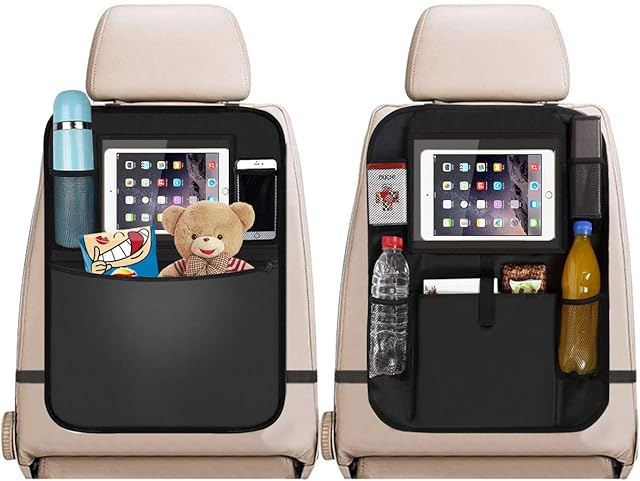 Acelife Car Back Seat Organiser 2pcs, 2 Type Waterproof Kick Mats Car Organiser Seat Back Protectors with Multi Pockets Including 10" iPad Tablet Holder