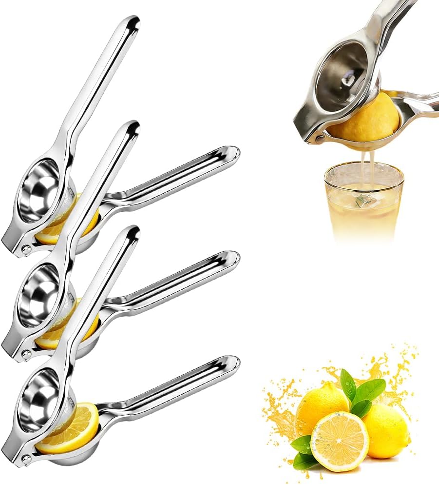 Lemon Squeezer, Stainless Steel Lemon Squeezer with Zester, Heavy Duty Squeezer Juicer for Lemon, Press Citrus Juicer, Large Bowl Lime Squeezer for Home & Bar (3PCS)