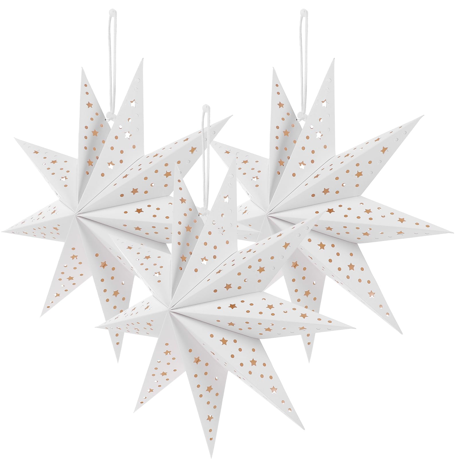 BESPORTBLE Pack of 3 Paper Star Lantern Paper Star Lampshade Christmas Hollowed Star Hanging Decoration for New Year Wedding Party 35 cm (Without Lights) _